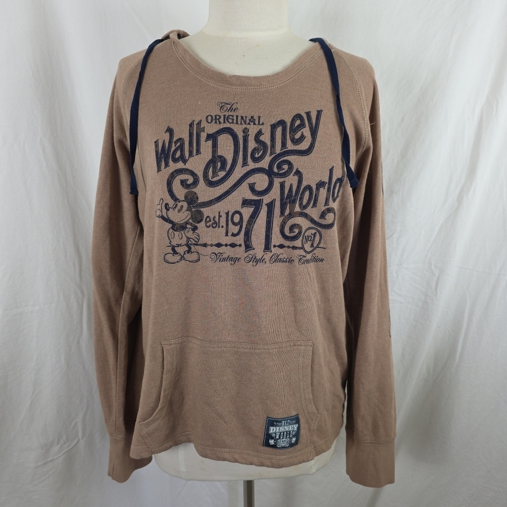 Disney Parks Vintage Style Pullover Hoodie Brown Womens Large Souvenir Mickey